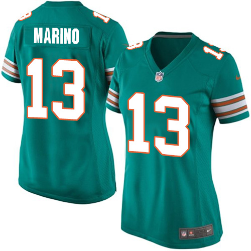 Women's Elite Dan Marino Nike Jersey Aqua Green Alternate - #13 NFL Miami Dolphins